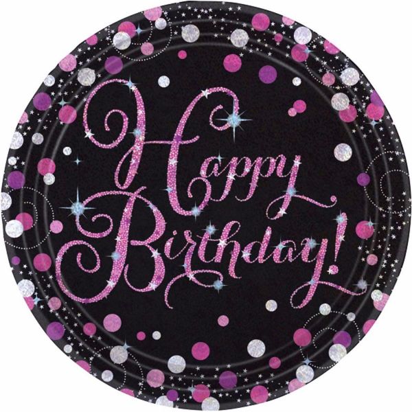 AMSCAN 9900571 - Sparkling Celebrations Pink, Happy Birthday - Papp-Teller 23 cm, 8 Stk.