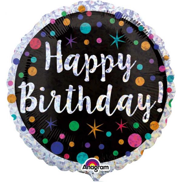 AMSCAN 3454901 - Folienballon - Happy Birthday, Polka Dots holographisch, 45cm