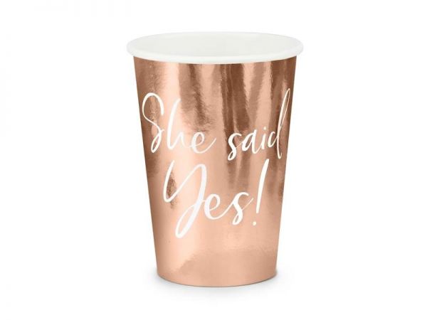 PD KPP21-019R - Pappbecher - rose gold, &quot;She said yes!&quot;, 220ml, 6St