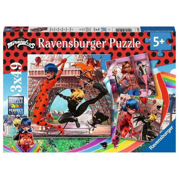 RAVENSBURGER 05189 - Puzzle - Unsere Helden Ladybug und Cat Noir, 3x49 Teile