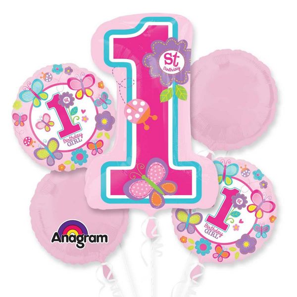 AMSCAN 2982001 - Folienballon - Bouquet Sweet 1st Birthday Girl, 5Stk.