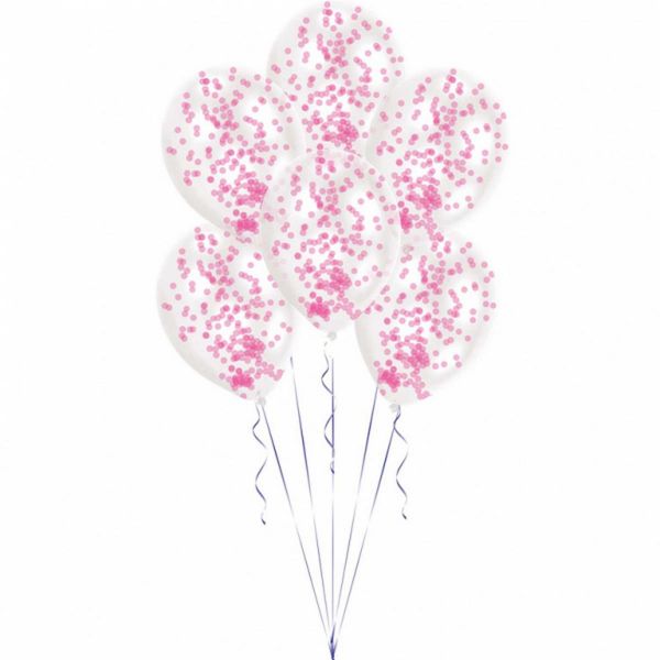 AMSCAN 9903279 - Geburtstag &amp; Party - Konfetti Latex Ballon, pink, 6 Stk