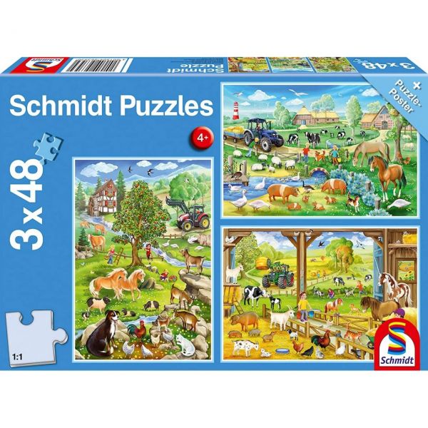SCHMIDT 56353 - Puzzle - Bauernhof, 3 x 48 Teile