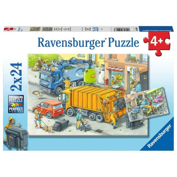 RAVENSBURGER 05096 - Puzzle - Müllabfuhr und Abschleppwagen, 2x24 Teile