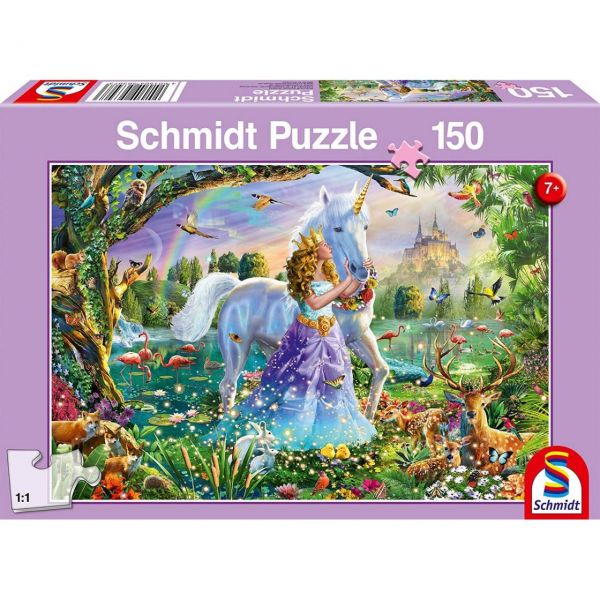 SCHMIDT 56307 - Puzzle - Prinzessin mit Einhorn und Schloß, 150 Teile
