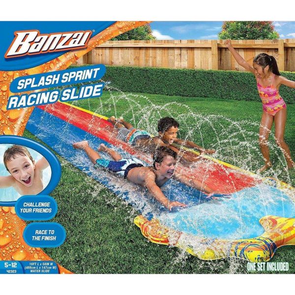 BANZAI 42323 - Wasserspielzeug - Splash Sprint Racing Slide, 488 x 147 cm