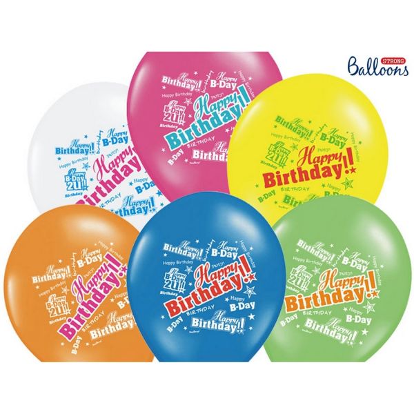 PD SB14P-254-000-6 - Luftballons 30cm - Pastell, Happy Birthday, Farb-Mix, 6 Stk.