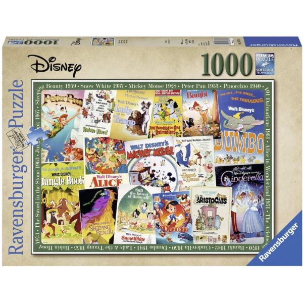 RAVENSBURGER 19874 - Puzzle - Disney Vintage Movie Postcards, 1000 Teile
