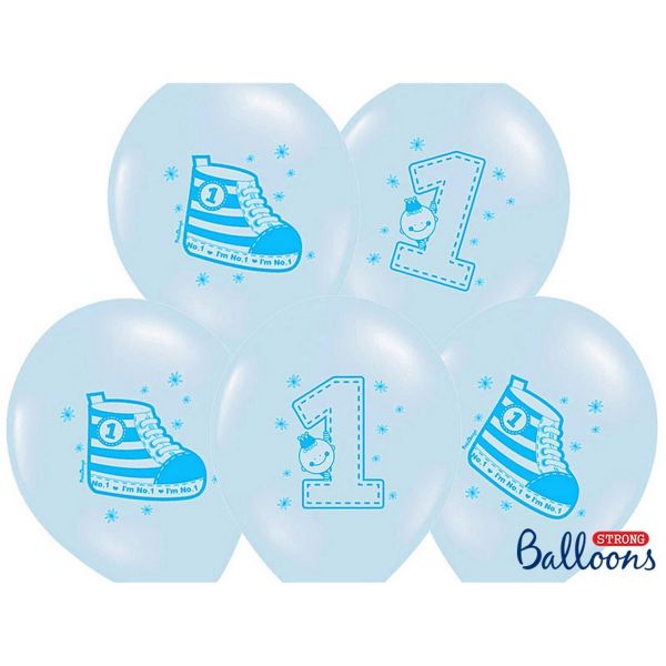 PD SB14P-222-011-6 - Luftballons 30cm - Pastell, Sneaker - Zahl 1, Blau, 6 Stk.