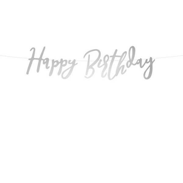 PD GRL75-018M - Dekorations-Banner - Happy Birthday, silber, ca 62cm