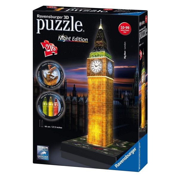 RAVENSBURGER 12588 - 3D Puzzle - Big Ben bei Nacht , 216 Teile