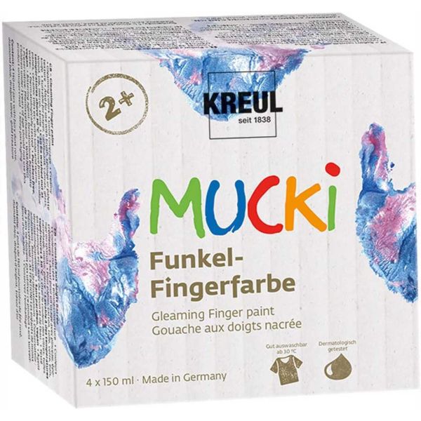 KREUL 2318 - Bastelartikel - Mucki Funkel-Fingerfarbe, 4 Dosen a 150ml