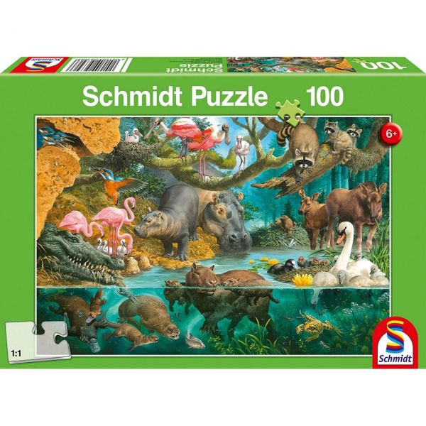 SCHMIDT 56306 - Puzzle - Tierfamilien am Ufer, 100 Teile