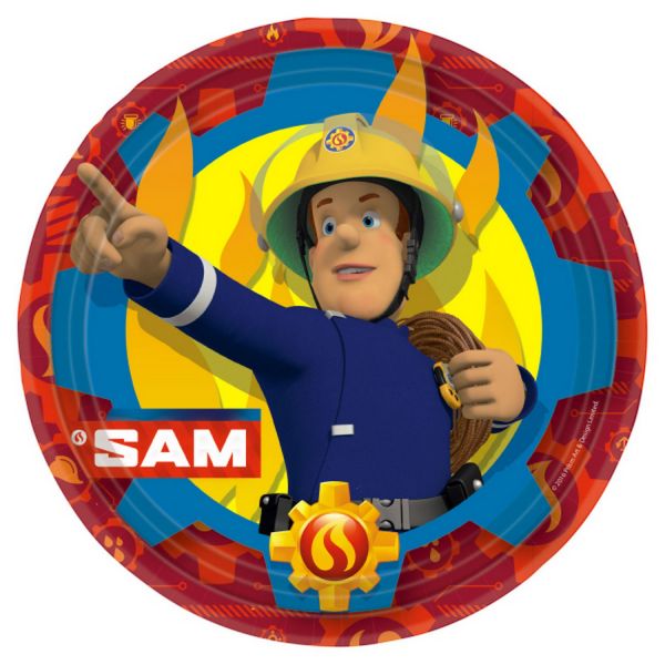 AMSCAN 9902175 - Geburtstag &amp; Party - Pappteller Feuerwehrmann Sam, 8 Stk, 23 cm