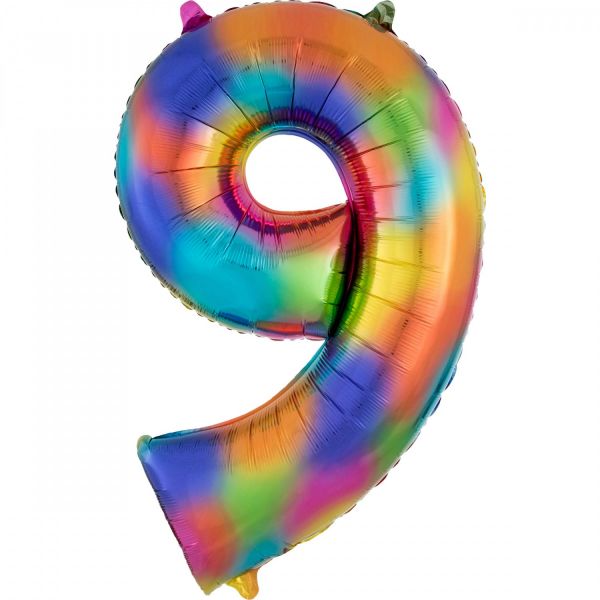 AMSCAN 3853901 - Folienballon SuperShape - Zahl 9, Rainbow Splash, 55 x 86 cm