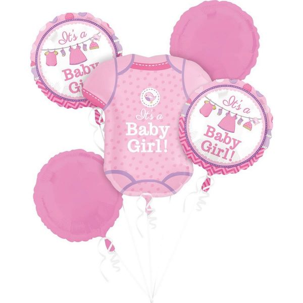 AMSCAN 3091301 - Folienballon - It´s a Baby Girl, Bouquet, 5 Stk.