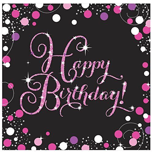 AMSCAN 9901182 - Sparkling Celebrations Pink, Happy Birthday - Servietten 33x33 cm, 16 Stk