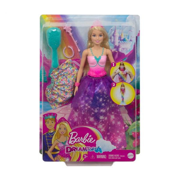 MATTEL GTF92 - Barbie Dreamtopia - 2-in-1 Prinzessin &amp; Meerjungfrau Puppe