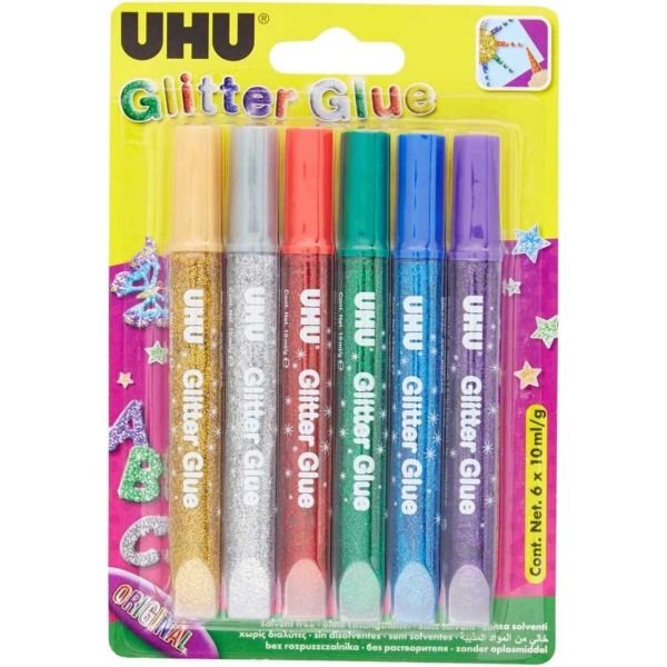 UHU 39040 - Bastelartikel - Glitter Glue Original, 6 Tuben