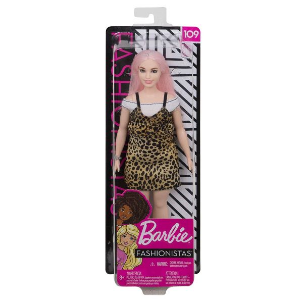 MATTEL FXL49 - Barbie Fashionistas - Puppe im Leoparden Kleid mit rosa Haaren