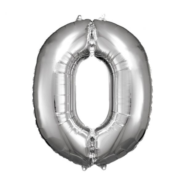 RM 9906285 - Folienballon SuperShape - Zahl 0, silber, 66x83cm