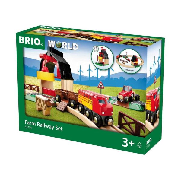 BRIO 33719 - Bahn - Starter-Set Bauernhof - Holzeisenbahn mit Tieren und Schienen