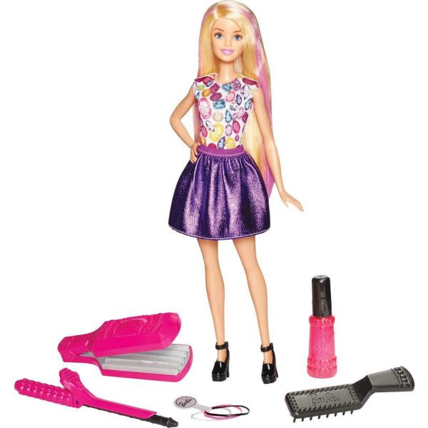 MATTEL DWK49 - Barbie Fashionistas - Puppe mit gelben Strähnchen und Printkleid