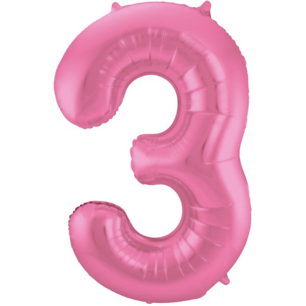 FOLAT 65903 - Folienballon - Zahl 3, Matte Pink, 86 cm