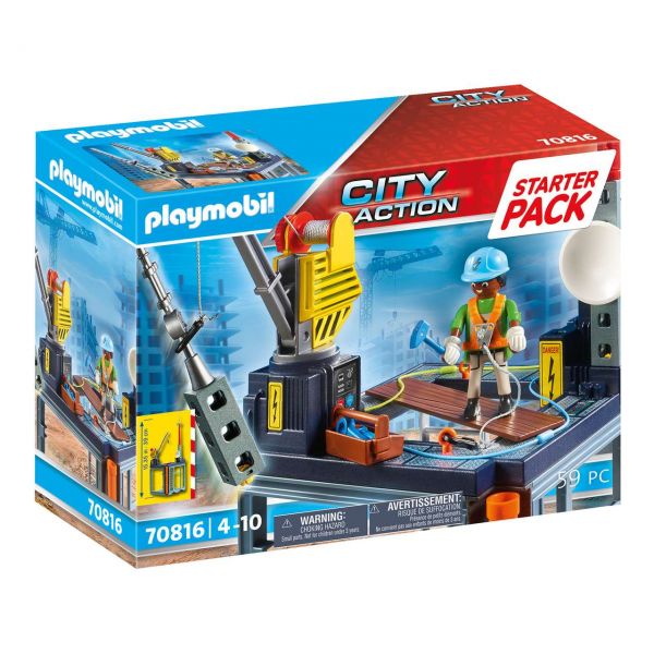 PLAYMOBIL 70816 - City Action - Baustelle mit Seilwinde, Starter Pack