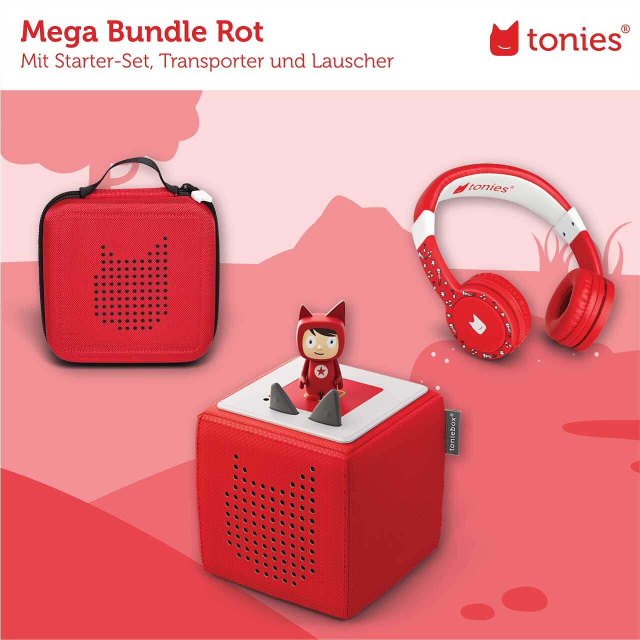 tonies® Mega Bundle mit Toniebox, Lauscher und Transporter, rot