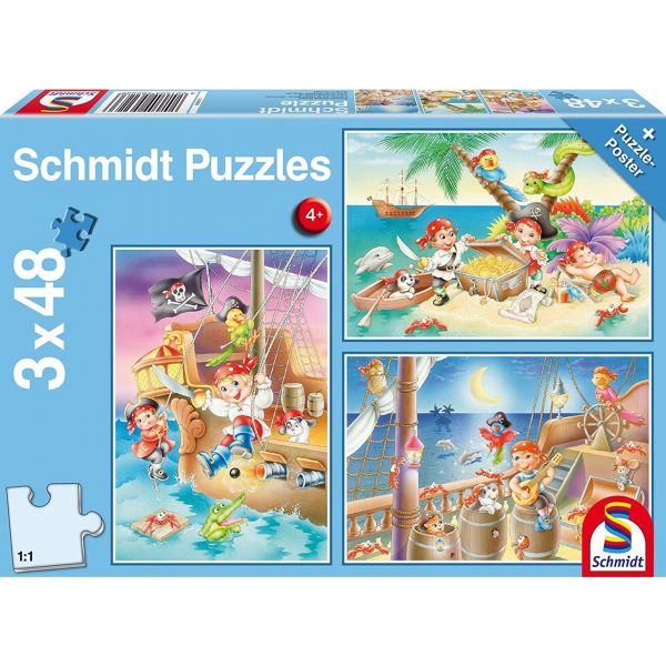 SCHMIDT 56223 - Puzzle - Piratenbande, 3 x 48 Teile