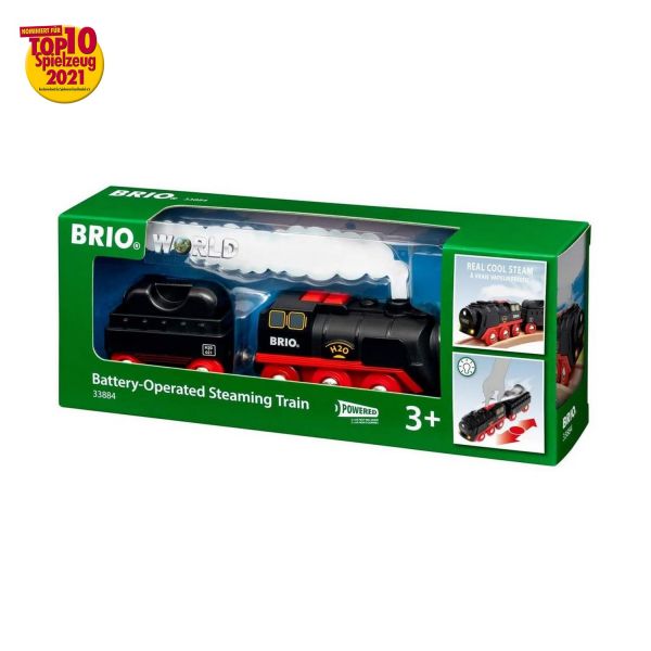 BRIO 33884 - World - Batterie-Dampflok mit Wassertank - Lokomotive mit echtem kühlen Dampf