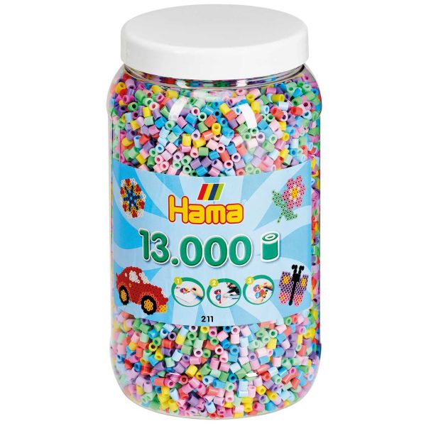 Hama 21150 - Bügelperlen Topf, 13.000 Stück, 5 Pastell Farben gemischt