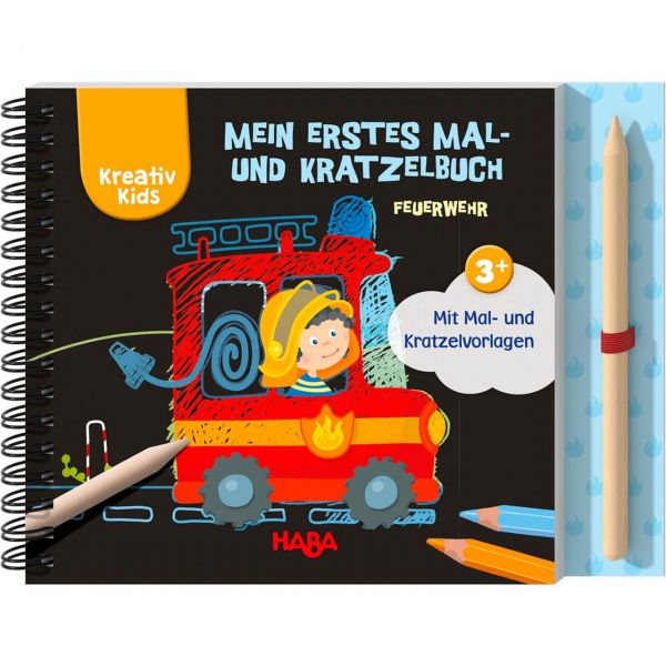 HABA 305533 - Kreativ Kids - Mein erstes Mal- und Kratzelbuch, Feuerwehr