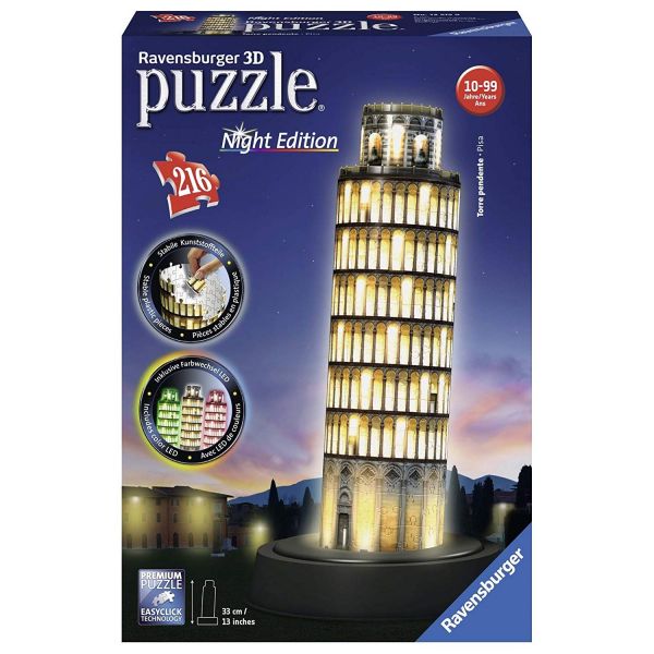 RAVENSBURGER 12515 - 3D Puzzle - Schiefer Turm bei Nacht, 216 Teile