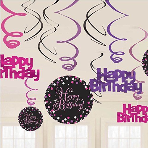 AMSCAN 9901183 - Sparkling Celebrations Pink, Happy Birthday - Deko-Spiralen, 12 Stk.
