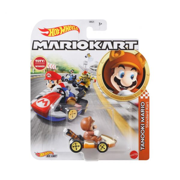 MATTEL GJH55 - Hot Wheels - Mario Kart, 1:64 Die-Cast, Tanooki Mario