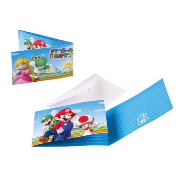 AMSCAN 9901543 - Geburtstag &amp; Party - Einladungskarten Super Mario, 8 Stk.