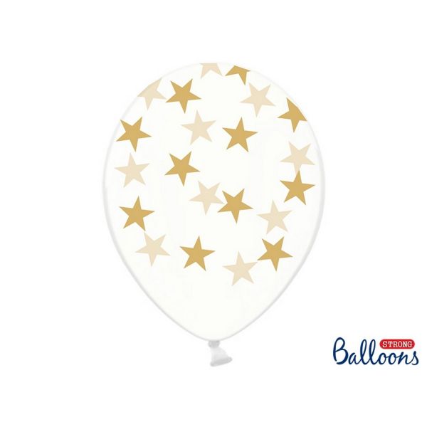 PD SB14C-257-099G-6 - Luftballons 30cm - Durchsichtig, Sterne, Gold, 6 Stk.