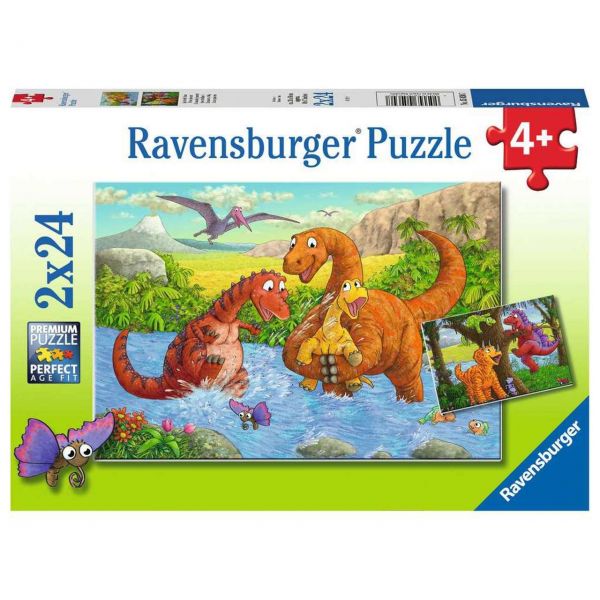 RAVENSBURGER 05030 - Puzzle - Spielende Dinos, 2x24 Teile