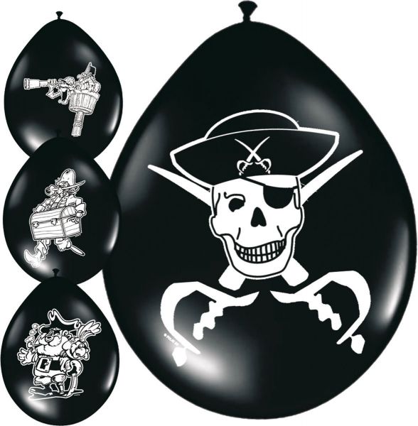 FOLAT 08237 - Geburtstag &amp; Party - Luftballon Pirat, schwarz/weiß, 8 Stk.