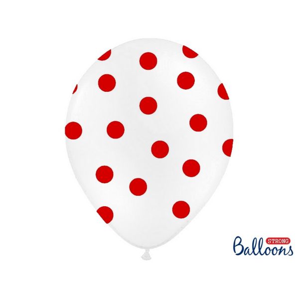 PD SB14P-223-008R - Luftballons 30cm - Pastell, Punkte Rot, Weiß, 50 Stk.