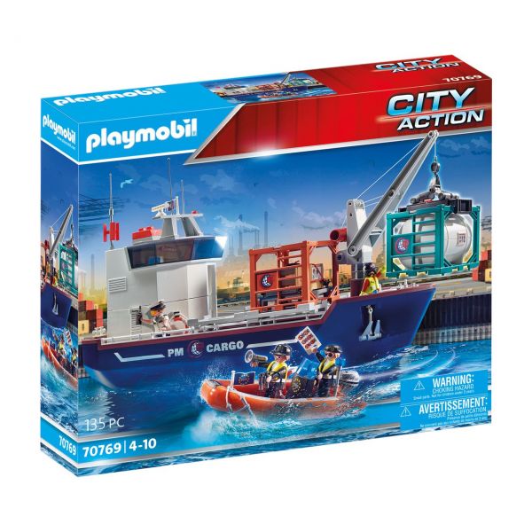 PLAYMOBIL 70769 - City Action - Großes Containerschiff mit Zollboot