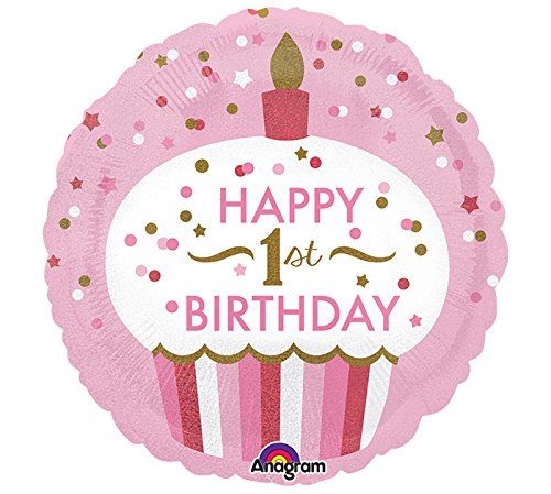 AMSCAN 3452901 - Folienballon - Torte Cupcake 1. Happy Birthday, rosa
