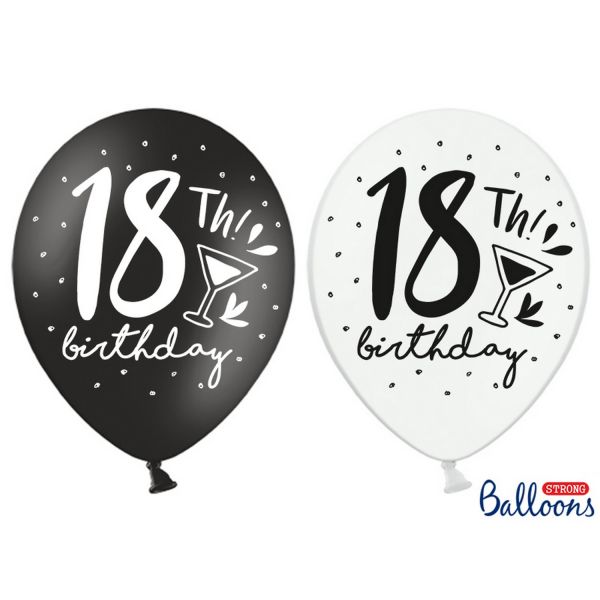 PD SB14P-246-000-6 - Luftballons 30cm - Geburtstags-Mix, Zahl 18, schwarz-weiß, 6 Stk.
