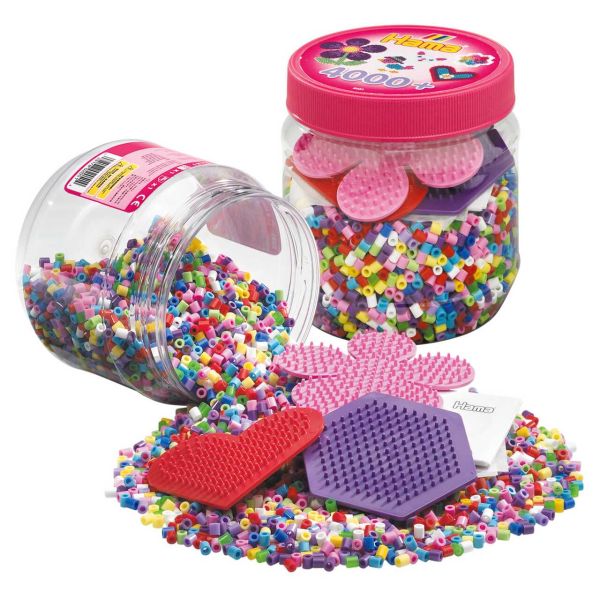 HAMA 2051 - Bügelperlen - Dose Mix mit Perlen und 3 Stiftplatten, 4.000 Stk., Pink