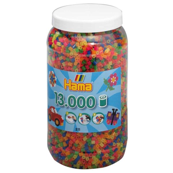 Hama 21151 - Bügelperlen Topf, 13.000 Perlen, 5 Neon Farben gemischt
