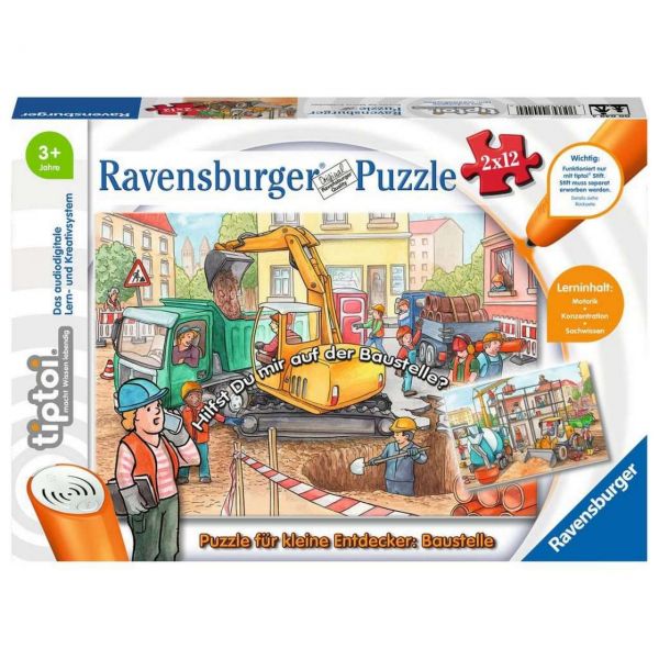 RAVENSBURGER 00049 - tiptoi Puzzle - Baustelle Puzzle, 2 x 12 Teile